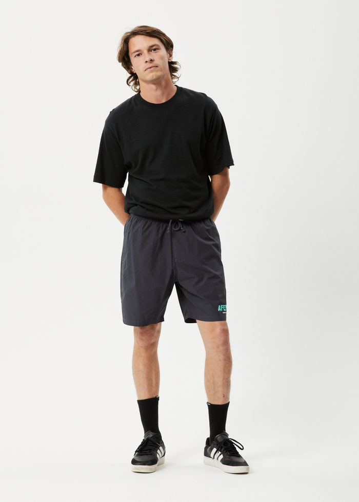 Afends Mens Baywatch World - Organic Elastic Waist Shorts - Charcoal 