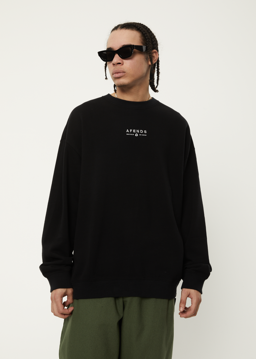 AFENDS Mens Calico - Crew Neck Jumper - Black 