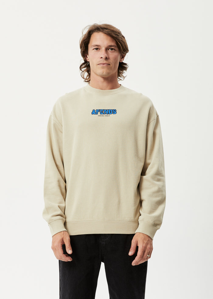 Afends Mens World - Recycled Crew Neck Jumper- Cement 