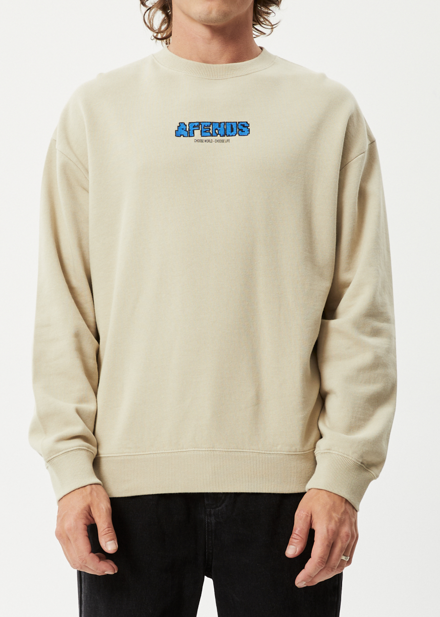 AFENDS Mens World Crew Neck Jumper Cement Afends AU.