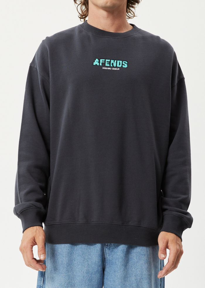 Afends Mens World - Recycled Crew Neck Jumper - Charcoal 