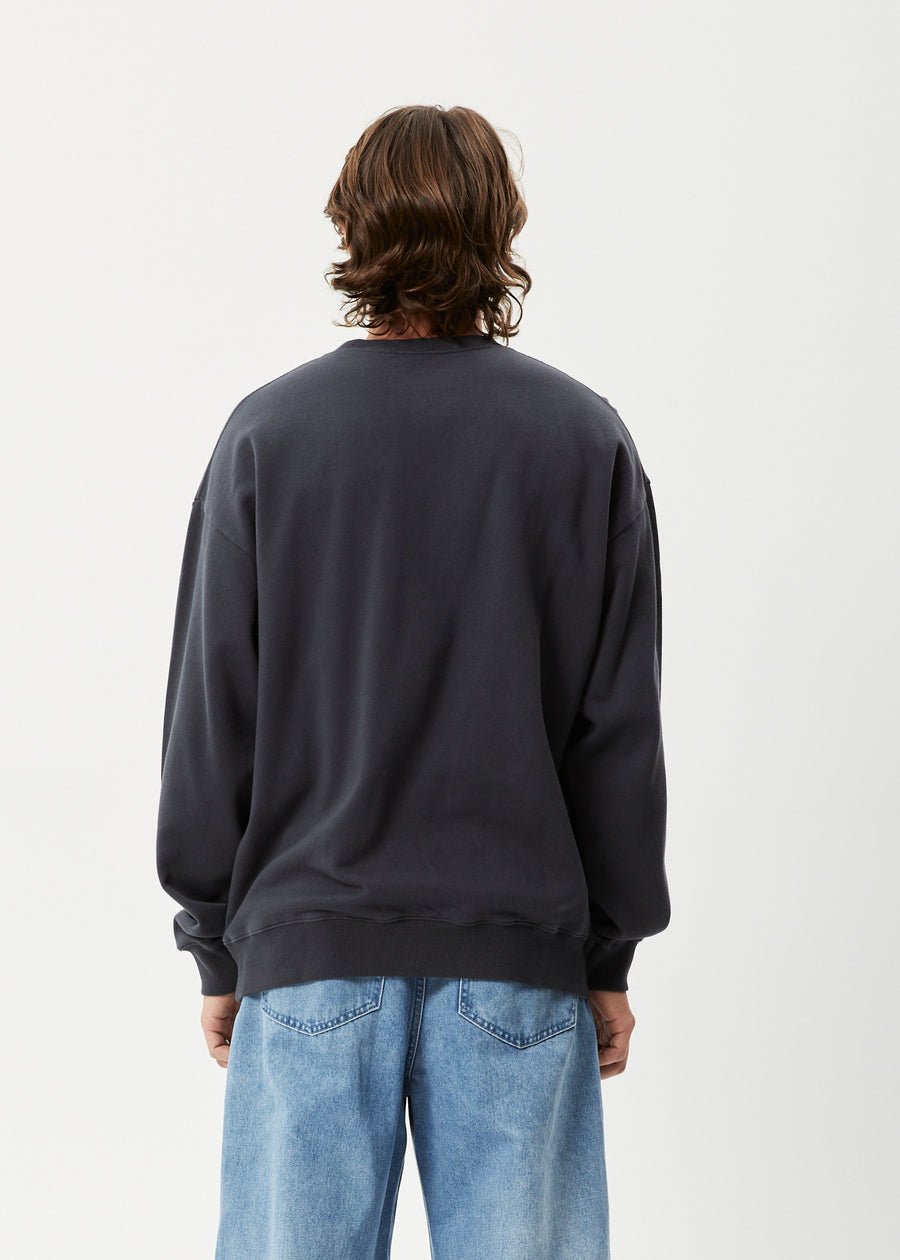 AFENDS Mens World - Crew Neck Jumper - Charcoal - Afends AU.