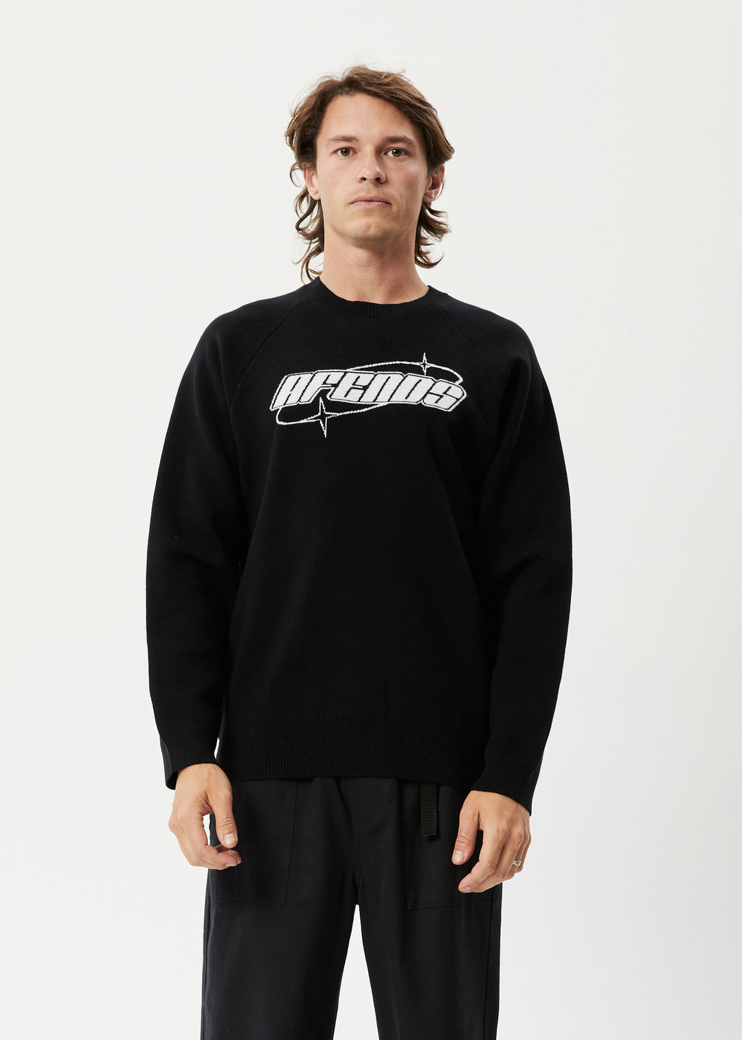 AFENDS Mens Eternal - Knit Crew Neck Jumper - Black 