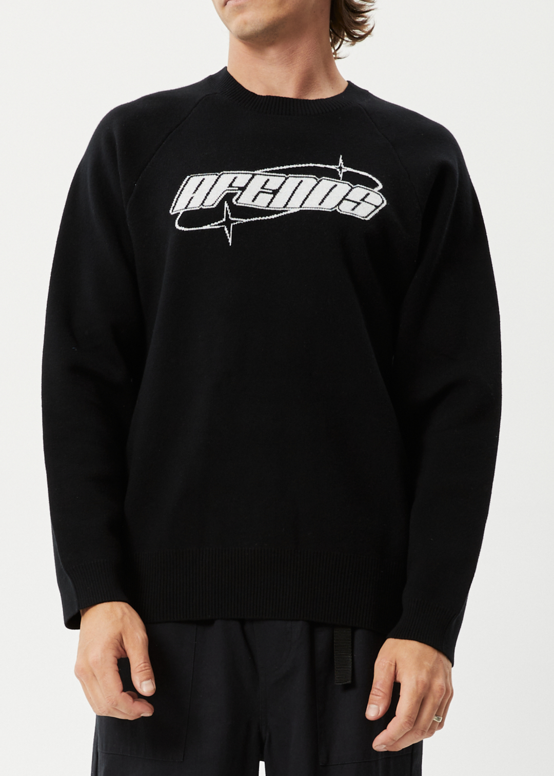 AFENDS Mens Eternal - Knit Crew Neck Jumper - Black 