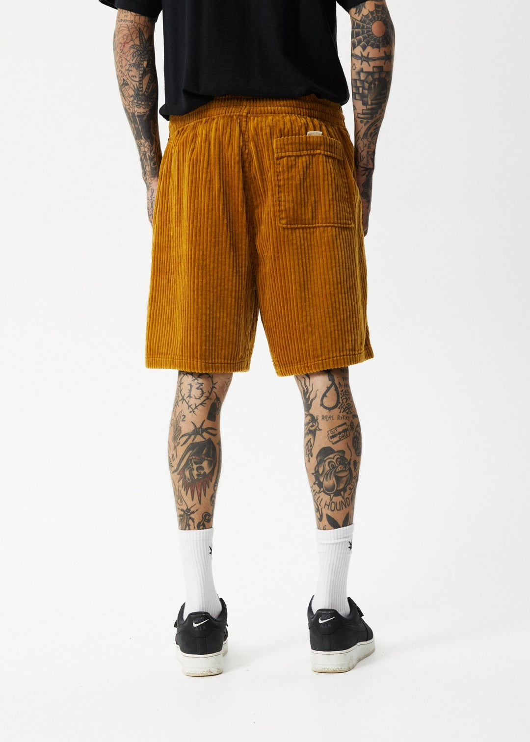 AFENDS Mens Waterfall Ninety Eights - Corduroy Elastic Waist Shorts - Mustard 