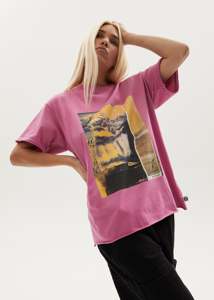 Afends Womens Boulevard - Recycled Oversized Graphic T-Shirt - Worn Bubblegum 