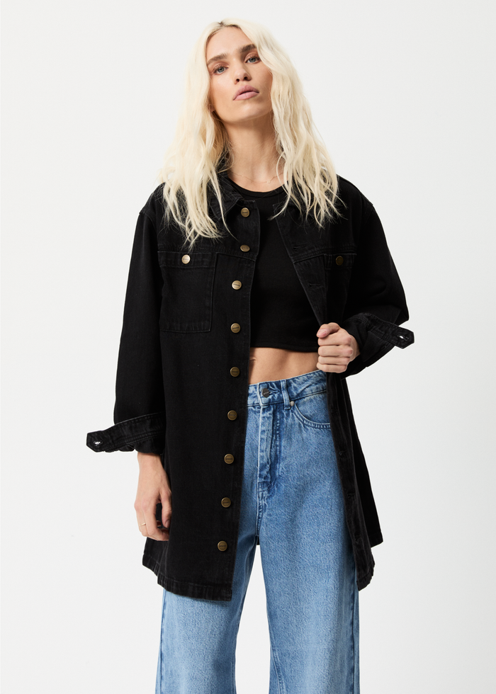 Tori Women s Organic Denim Dress Washed Black Afends AU