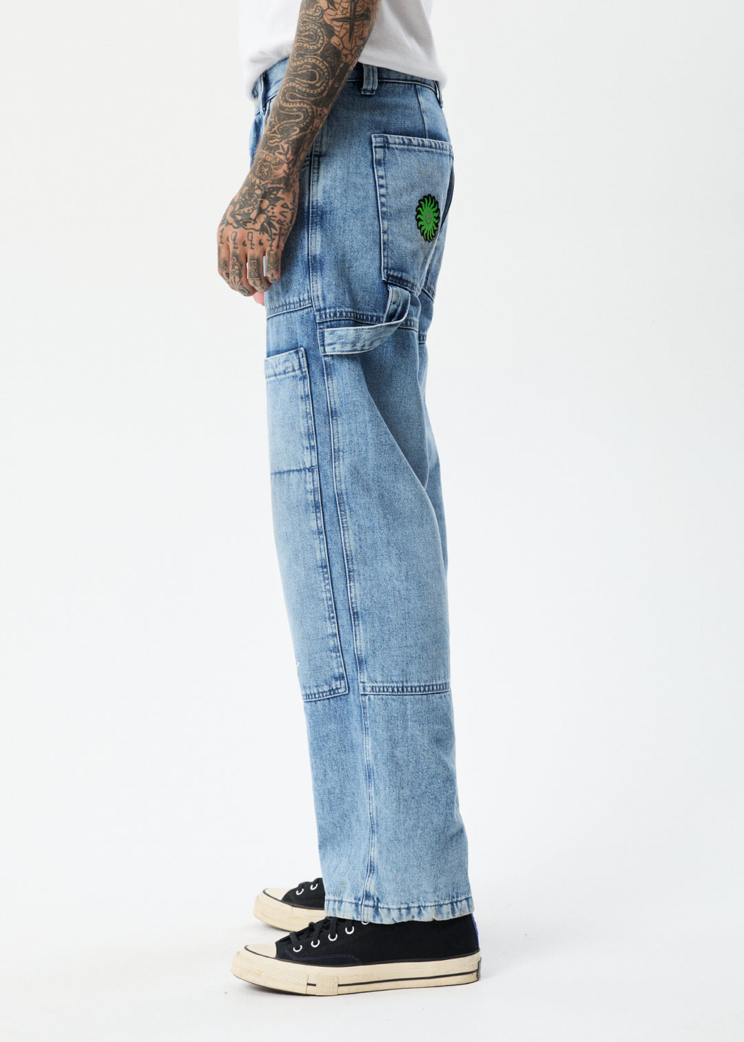 AFENDS Unisex House Of Darwin Moss - Unisex Denim Carpenter Jeans - Worn Blue 