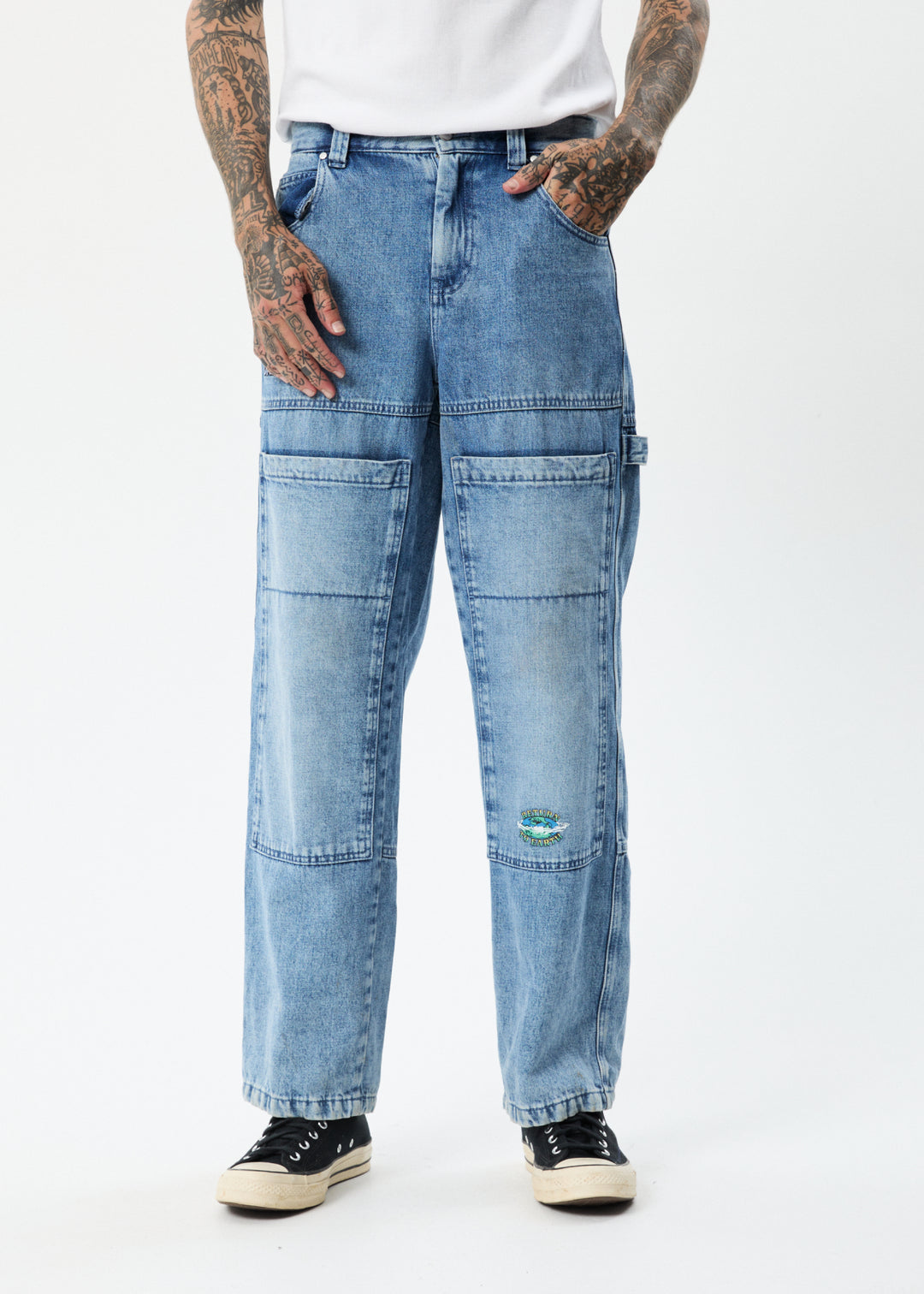 AFENDS Unisex House Of Darwin Moss - Unisex Denim Carpenter Jeans - Worn Blue 