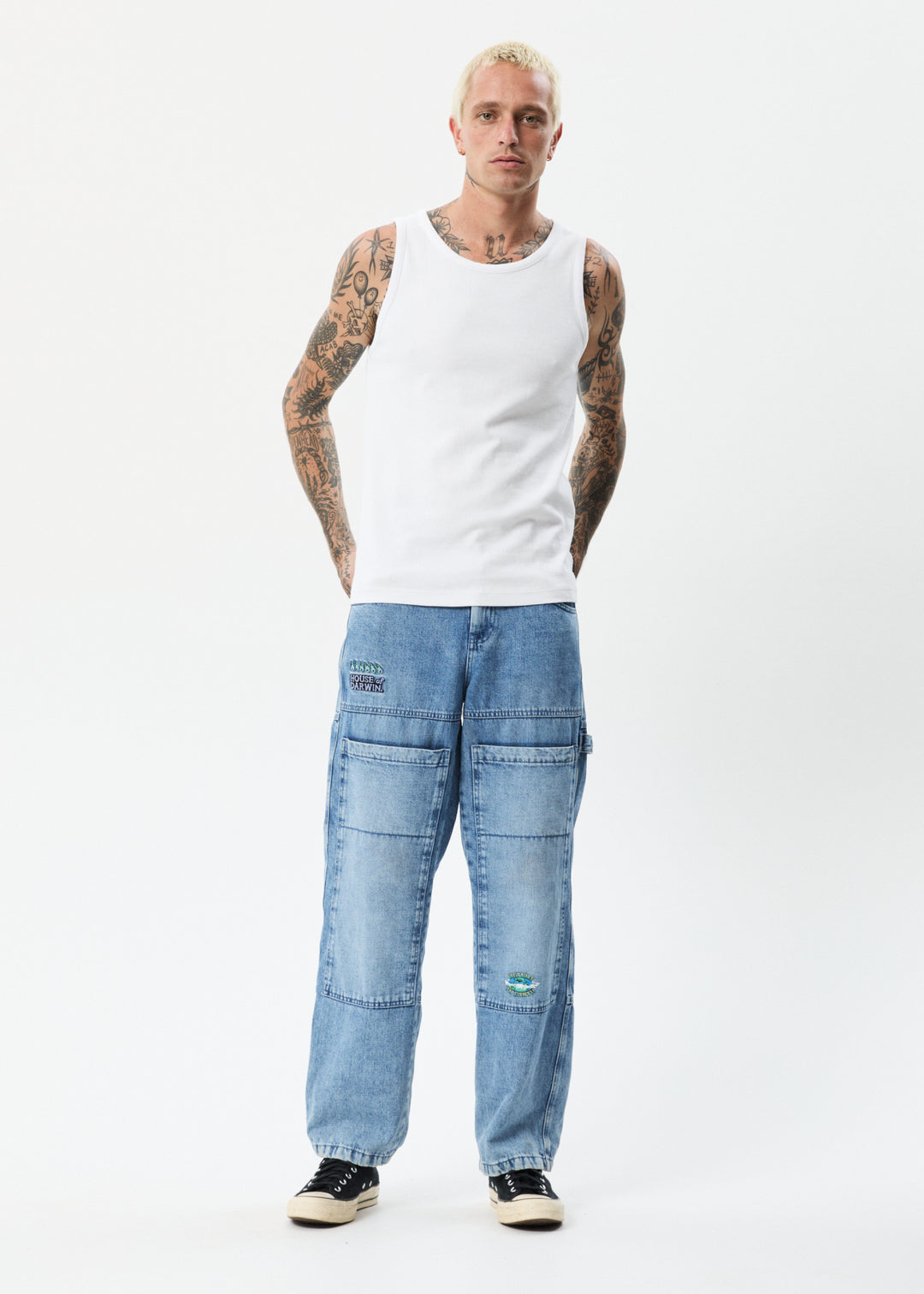 AFENDS Unisex House Of Darwin Moss - Unisex Denim Carpenter Jeans - Worn Blue 