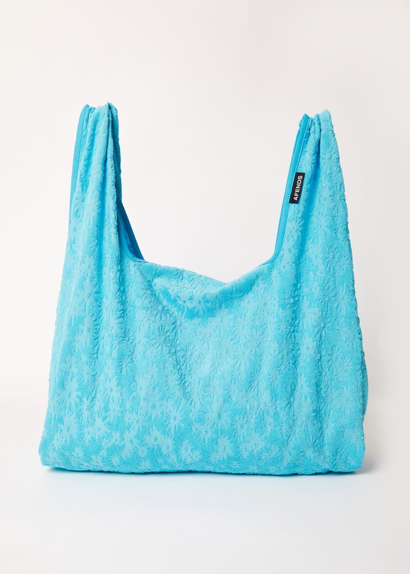 Afends Unisex Moon - Hemp Terry Oversized Tote Bag - Blue Daisy