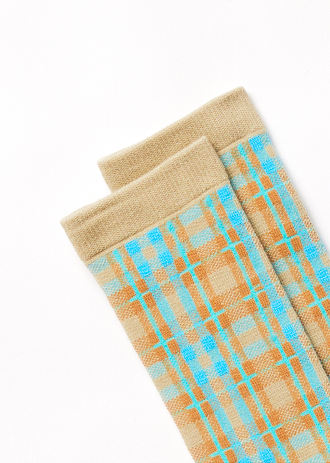 AFENDS Unisex Millie - Crew Socks - Tan Check 