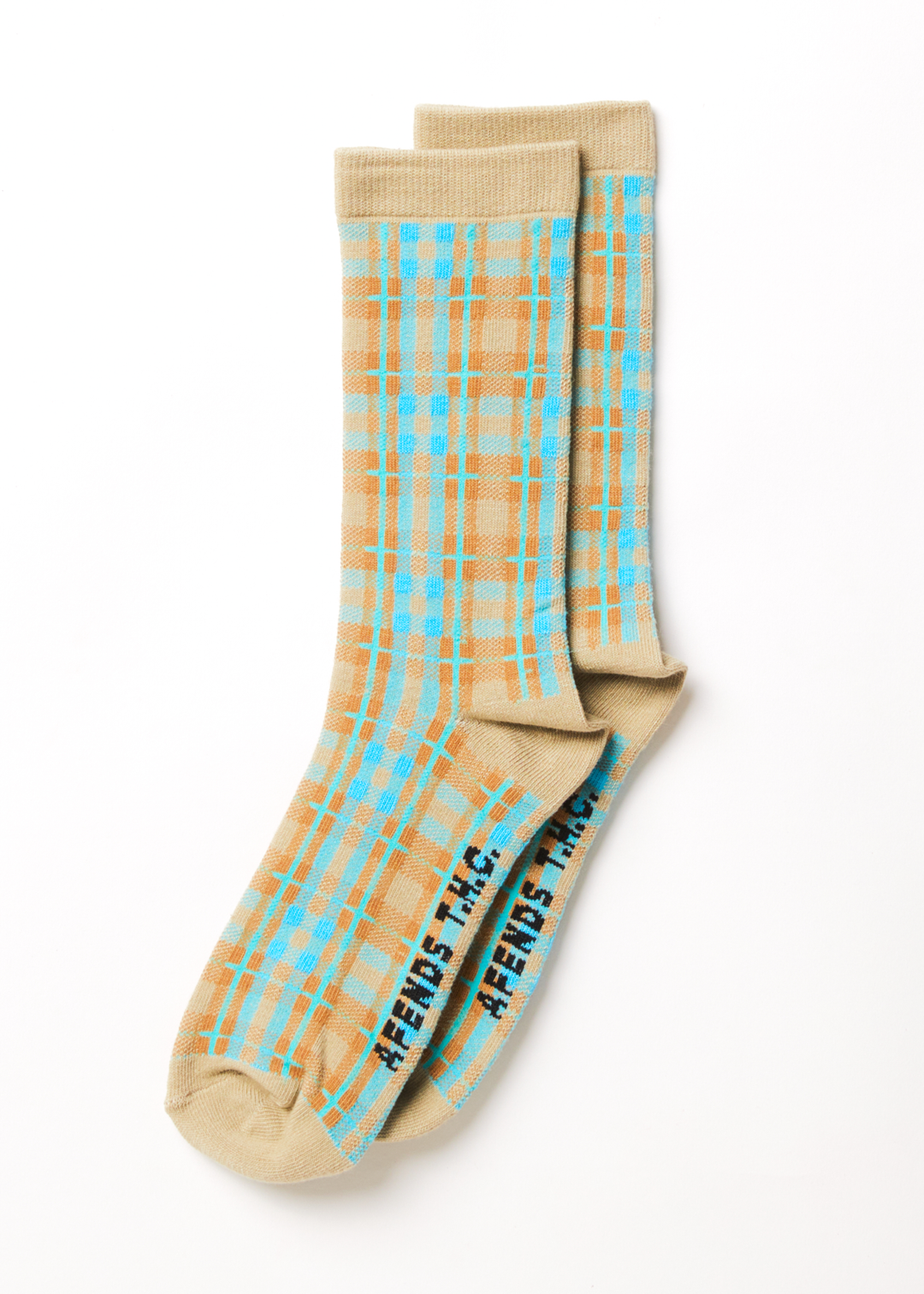 AFENDS Unisex Millie - Crew Socks - Tan Check 