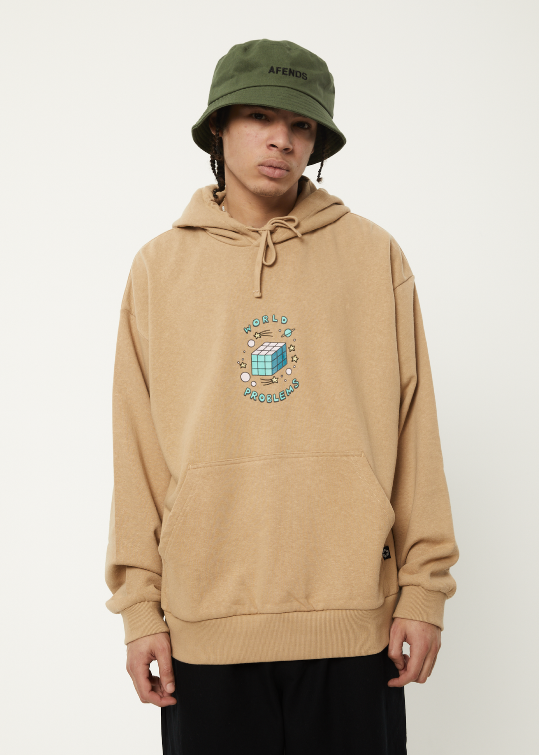 AFENDS Mens World Problems - Hoodie - Tan 