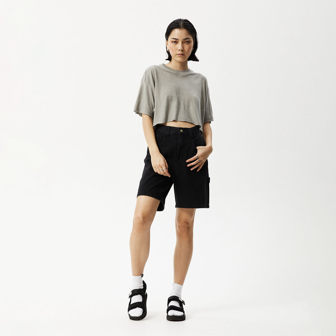 AFENDS Womens Slay Cropped - Oversized Tee - Olive 