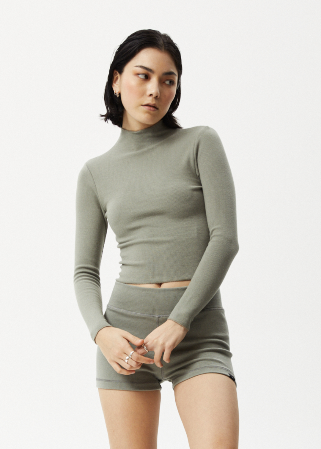 AFENDS Womens Iconic - Ribbed Long Sleeve Top - Olive 