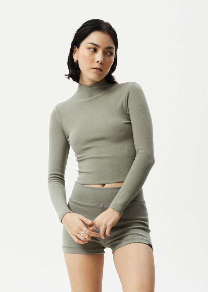 Afends Womens Iconic - Hemp Ribbed Long Sleeve Top - Olive 