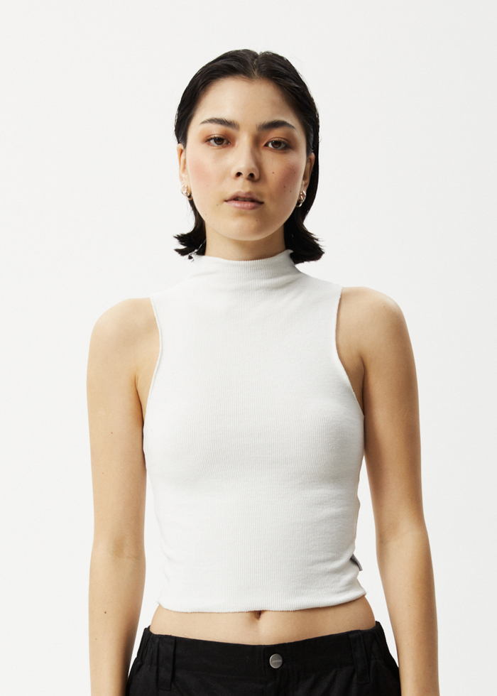 Afends Iconic - Hemp Ribbed High Neck Tank - Off White - Afends AU.