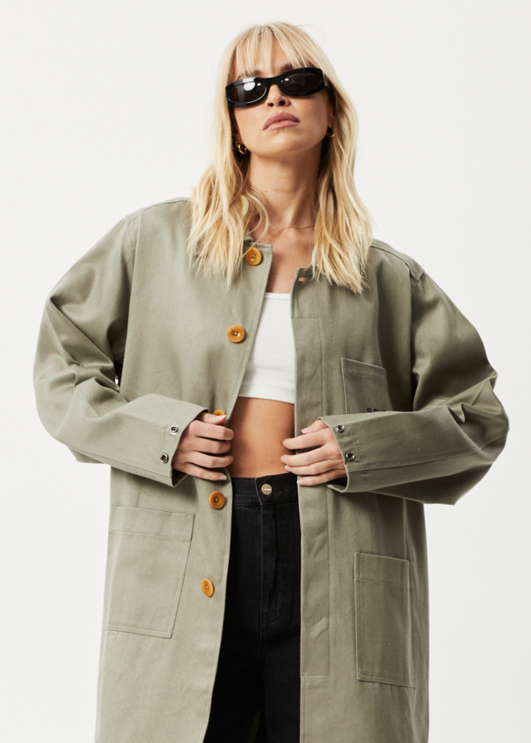 AFENDS Unisex Oracle - Trench Coat - Olive 