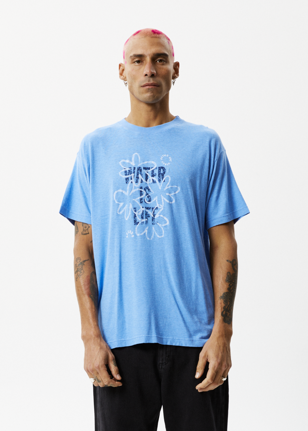 AFENDS Mens Waterfall - Boxy Graphic T-Shirt - Arctic 