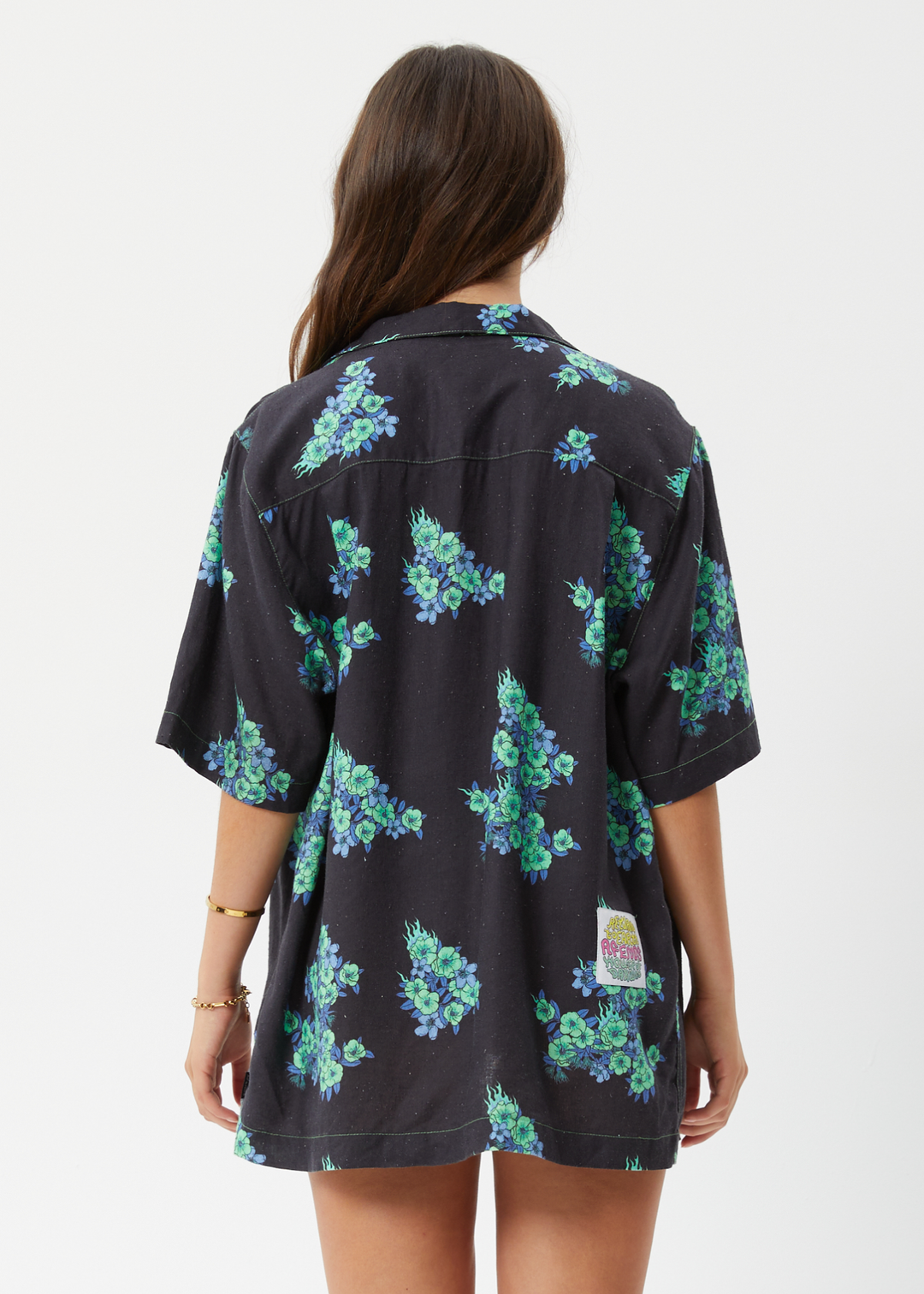 AFENDS Unisex House Of Darwin - Unisex Cuban Short Sleeve Shirt - Charcoal Floral 