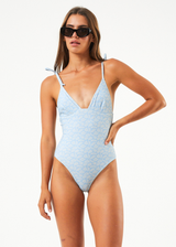 Afends Womens Underworld - Recycled Tie One Piece Swimsuit - Powder Blue - Afends womens underworld   recycled tie one piece swimsuit   powder blue 
