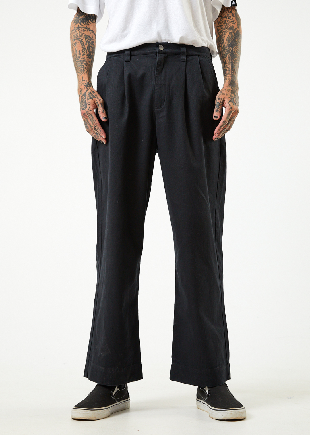 AFENDS Mens Fat Cat - Wide Leg Suit Pants - Black 