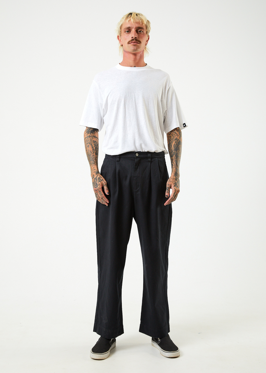 AFENDS Mens Fat Cat - Wide Leg Suit Pants - Black 