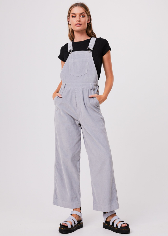 Afends Womens Lucie Attention - Organic Corduroy Overalls - Grey W221856-GRY-XS