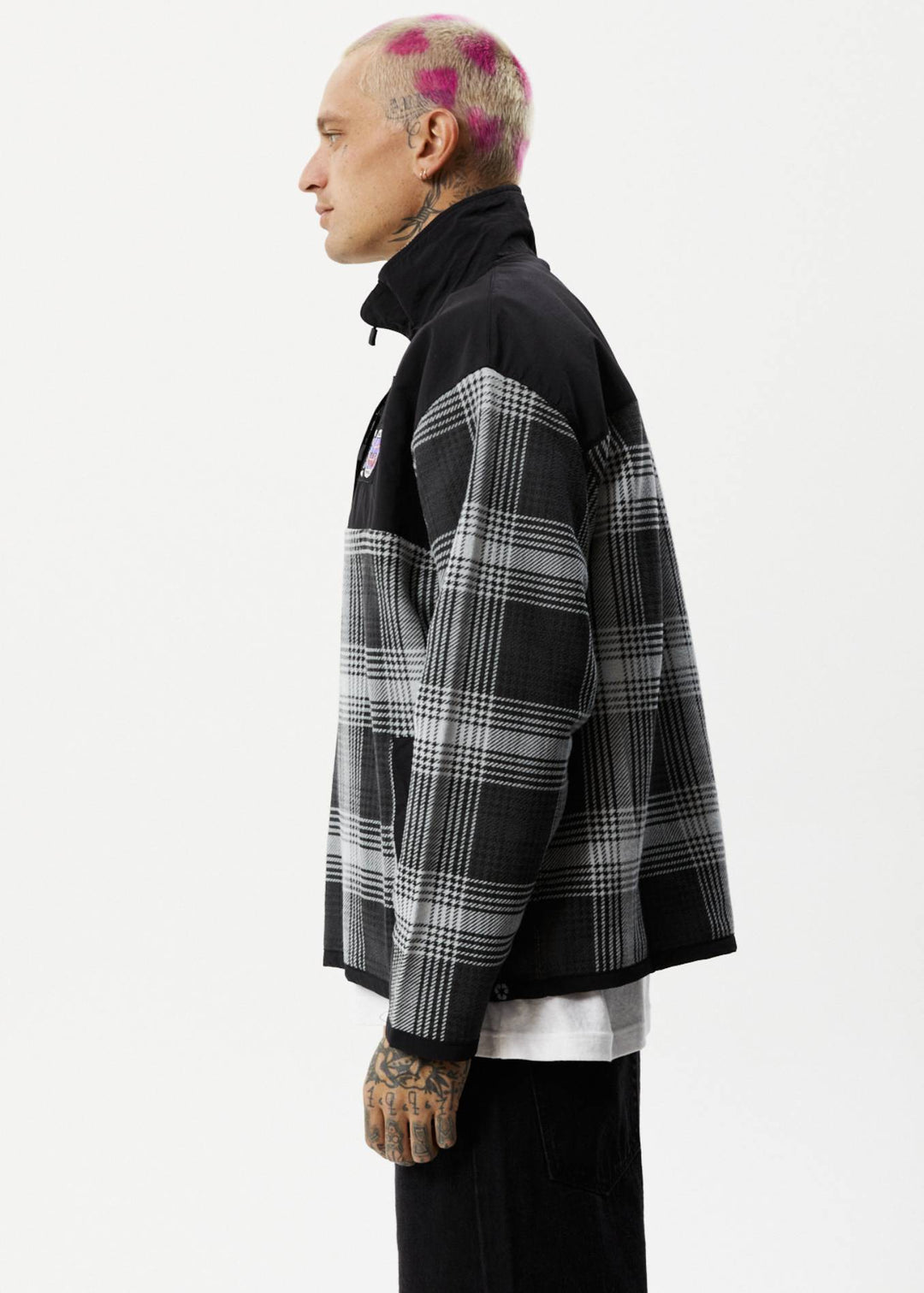 AFENDS Mens Nobody - Fleece Pullover - Black Check 