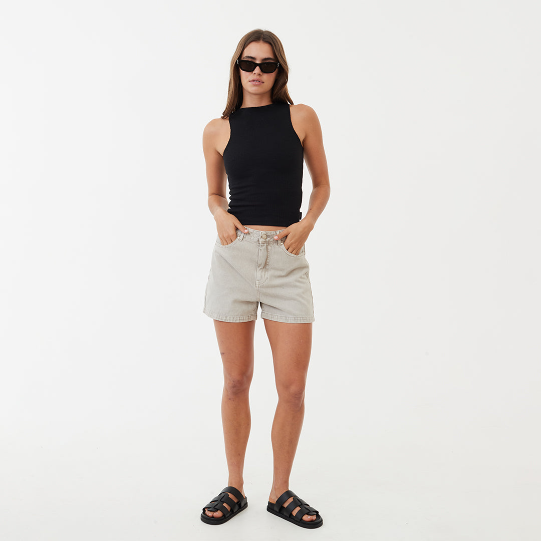 AFENDS Womens Seventy Threes - Denim High Waisted Shorts - Faded Cement 