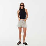Afends Womens Seventy Threes - Organic Denim High Waisted Shorts - Faded Cement - Afends womens seventy threes   organic denim high waisted shorts   faded cement 