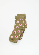 Afends Unisex Flower - Crew Socks - Olive - Afends unisex flower   crew socks   olive   sustainable clothing   streetwear