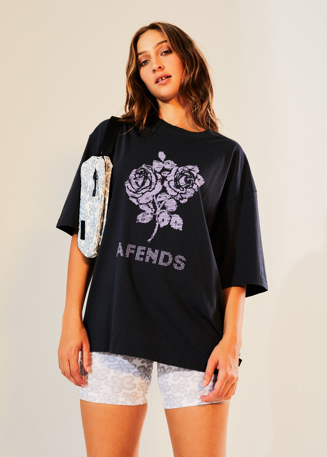 AFENDS Womens Solvie - Oversized Graphic T-Shirt - Charcoal 