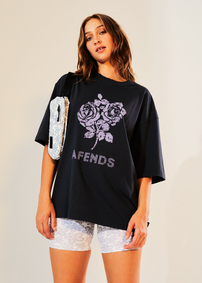 Afends Womens Solvie - Recycled Oversized Graphic T-Shirt - Charcoal 