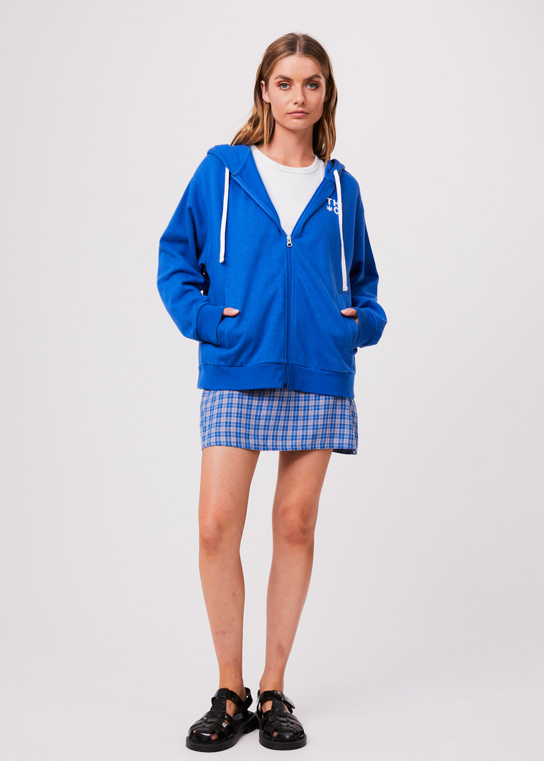 AFENDS Unisex Rolled Up - Unisex Zip Up Hoodie - Electric Blue 