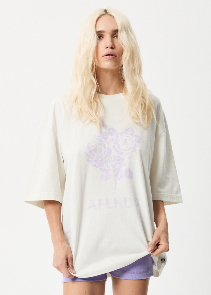 Afends Womens Solvie - Recycled Oversized Graphic T-Shirt - Off White 