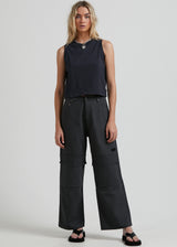 Afends Womens Kendall  - Organic Canvas Panelled Low Rise Pants  - Charcoal - Afends womens kendall    organic canvas panelled low rise pants    charcoal w215407 cha 28
