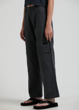 Afends Womens Kendall  - Organic Canvas Panelled Low Rise Pants  - Charcoal - Afends womens kendall    organic canvas panelled low rise pants    charcoal 