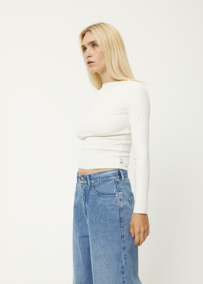 Afends Womens Peony - Hemp Ribbed Long Sleeve Top - Off White 