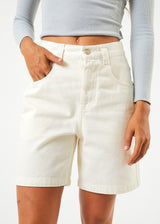 Afends Womens Emilie - Organic Denim Carpenter Shorts - Off White - Afends womens emilie   organic denim carpenter shorts   off white 