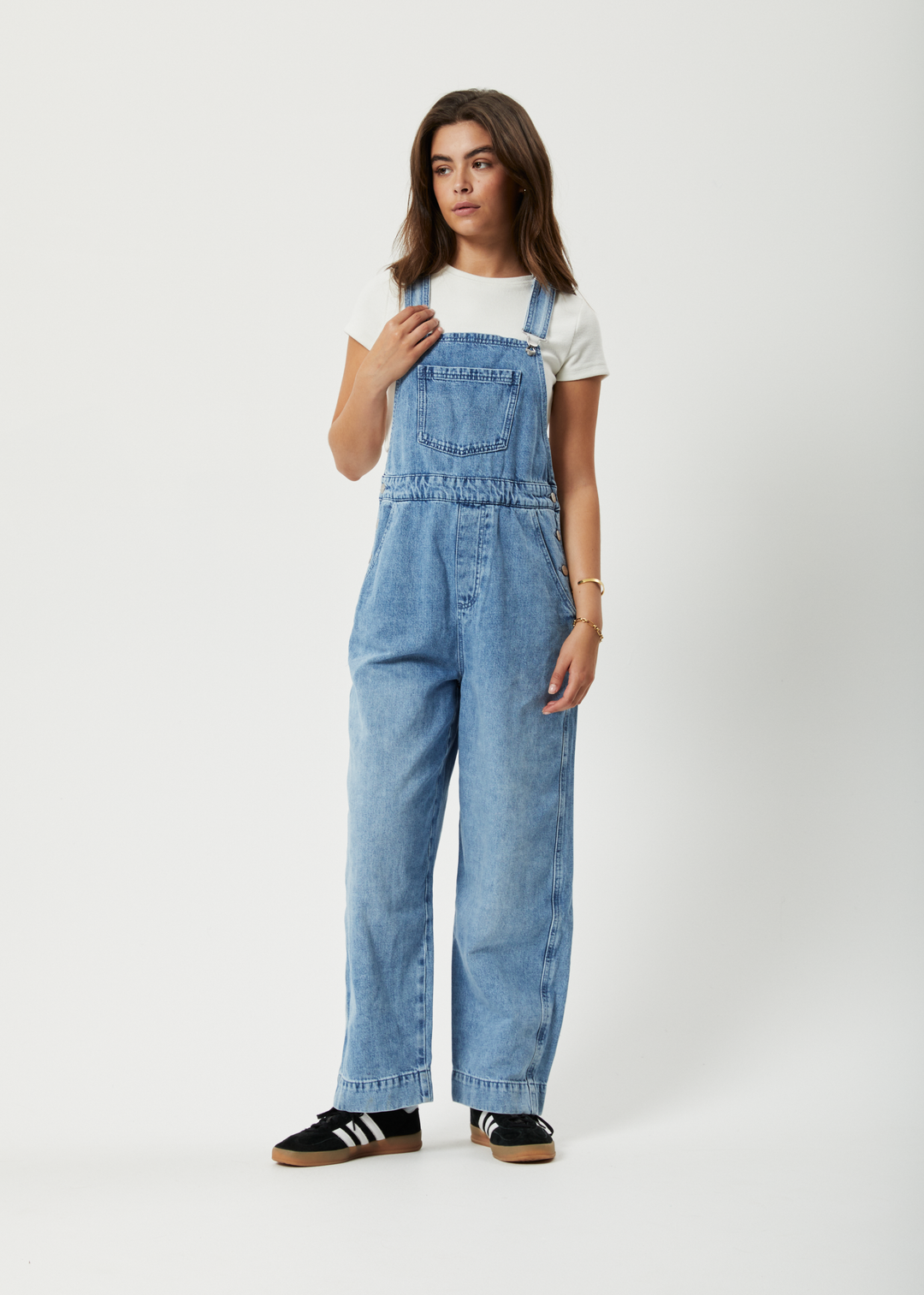 AFENDS Womens Louis - Denim Baggy Overalls - Worn Blue 