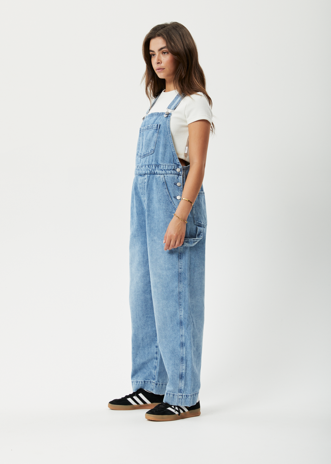 AFENDS Womens Louis - Denim Baggy Overalls - Worn Blue 