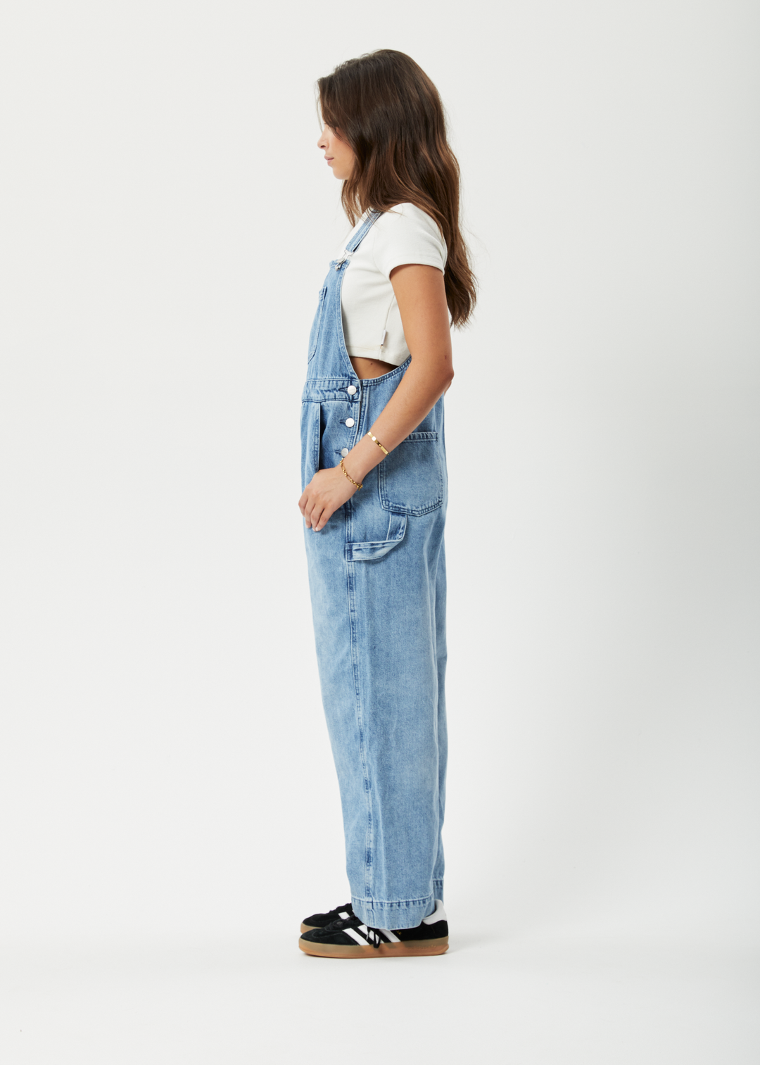 AFENDS Womens Louis - Denim Baggy Overalls - Worn Blue 