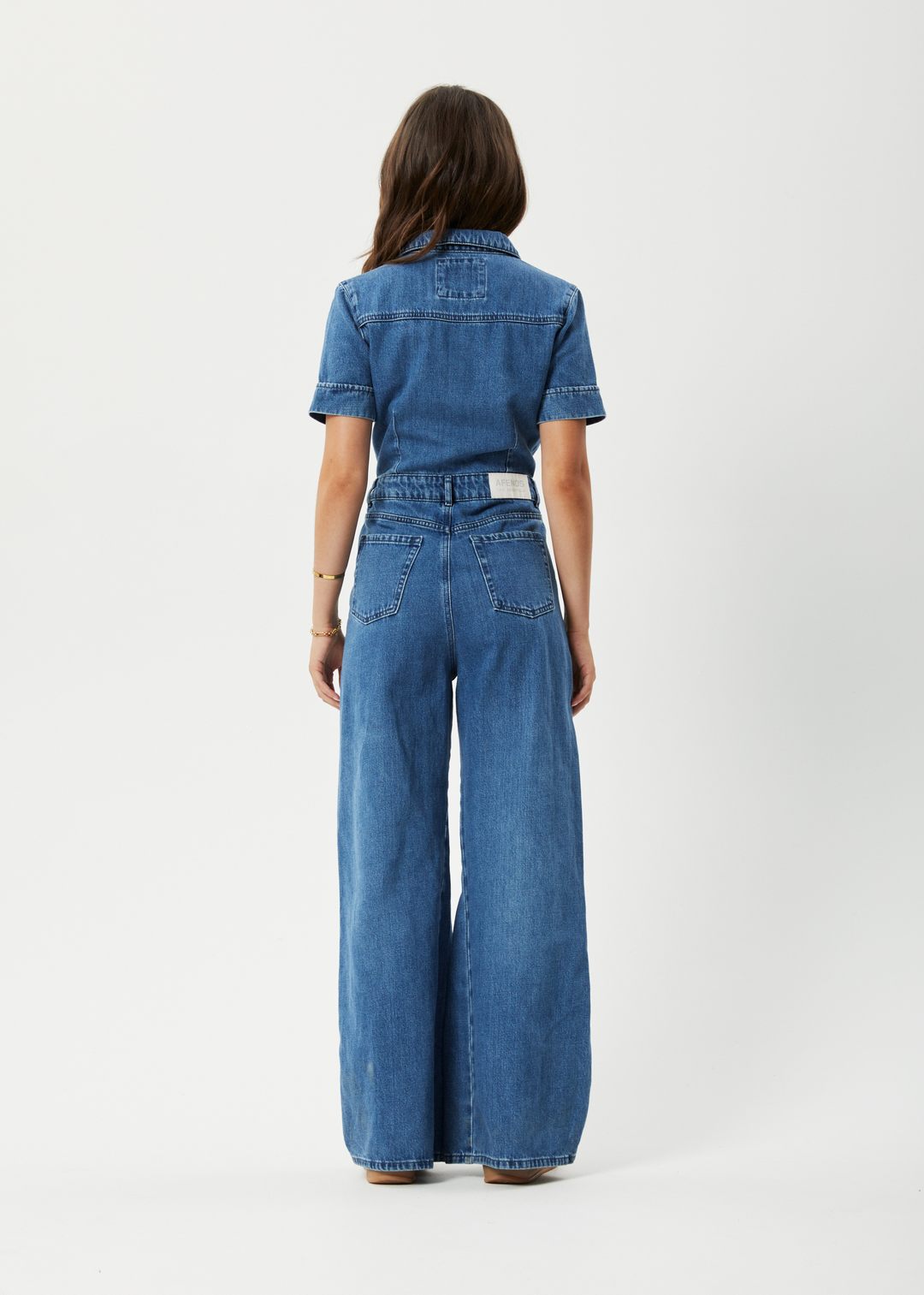 AFENDS Womens Miami - Denim Flared Jumpsuit - Authentic Blue 