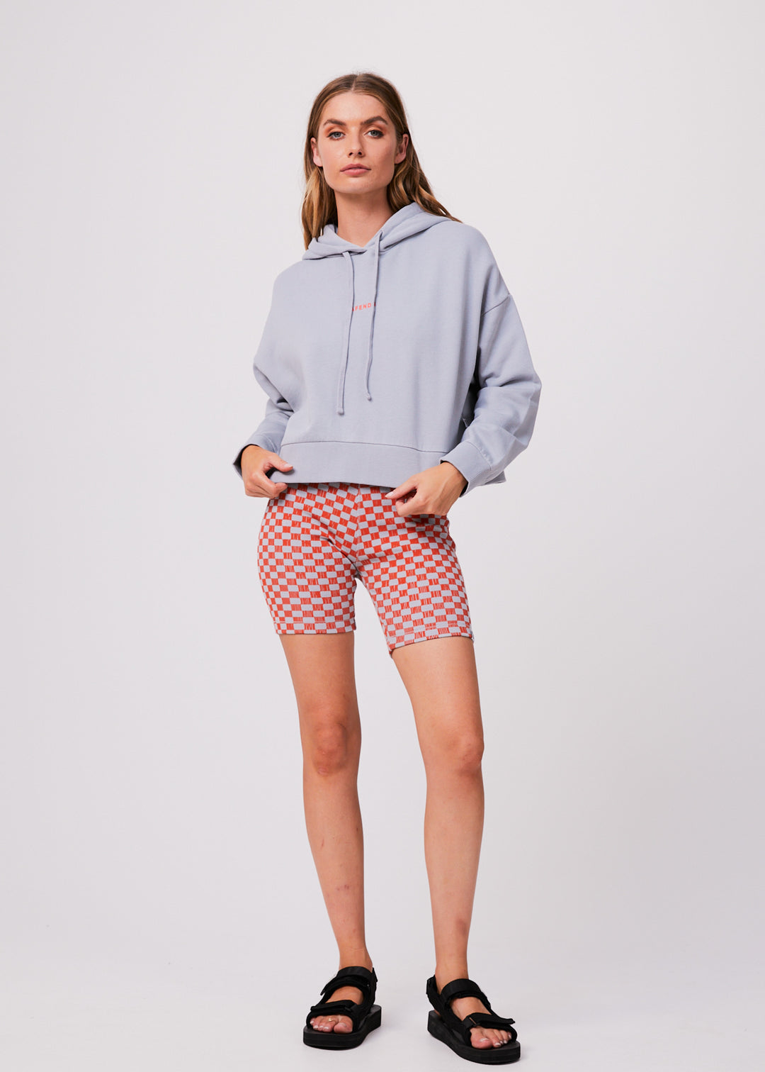 AFENDS Womens Carvings - Cropped Hoodie - Grey 