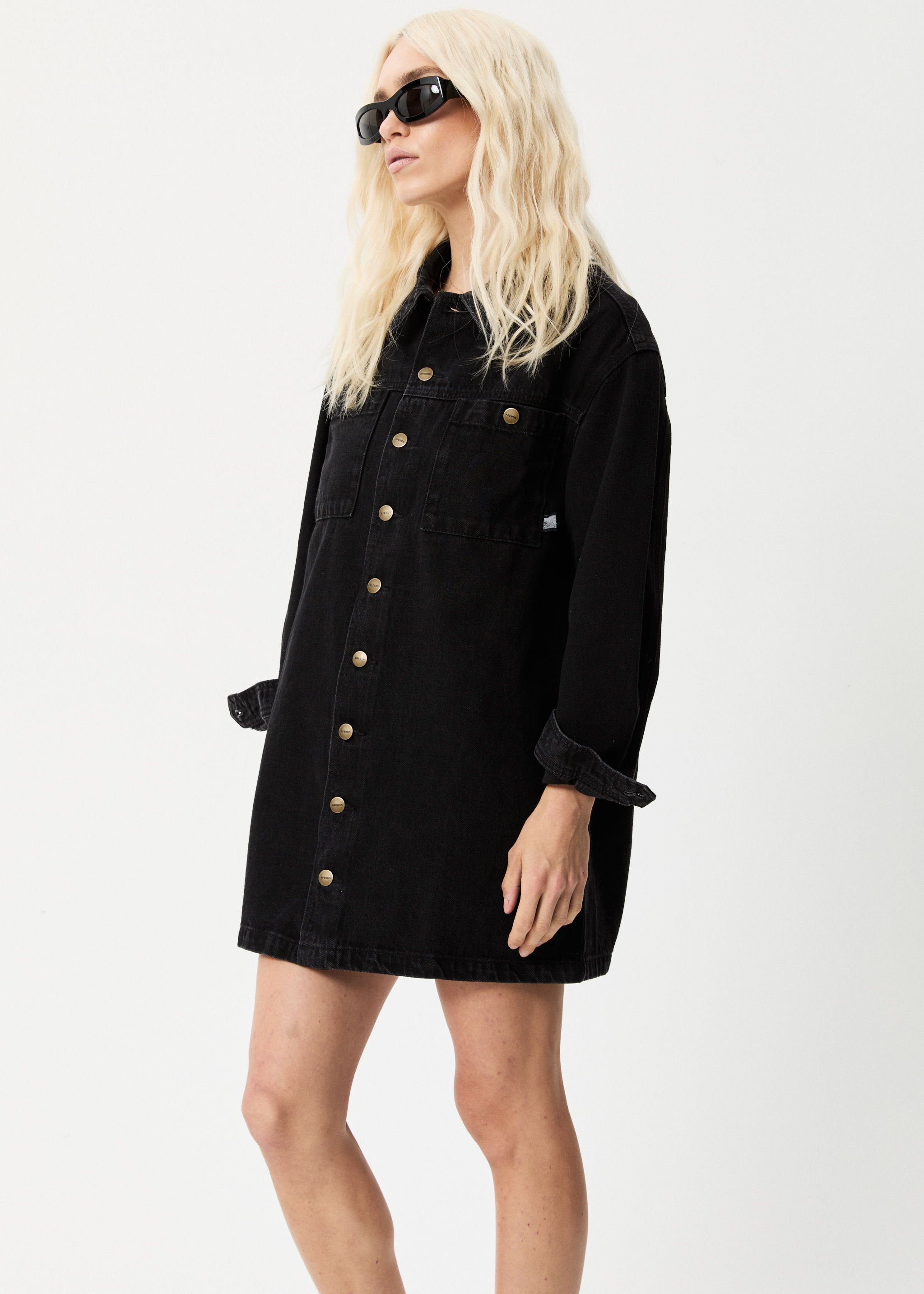 Black oversized denim shirt dress hot sale