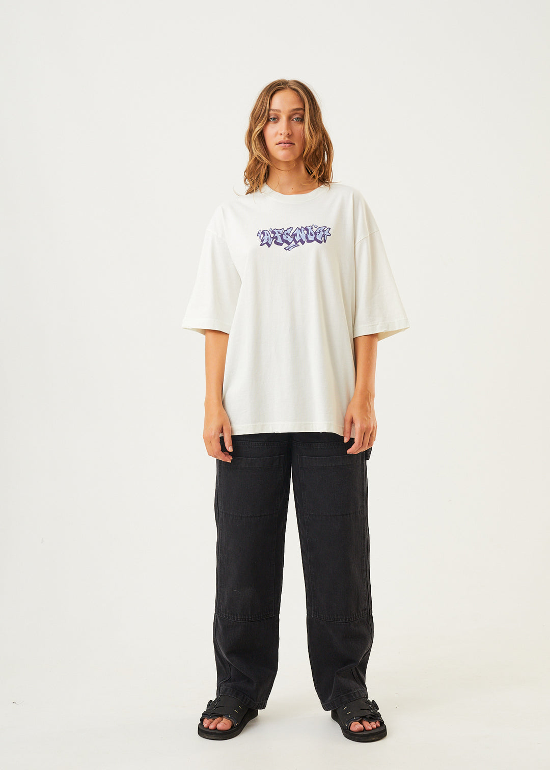 AFENDS Womens Tracks - Oversized T-Shirt - Off White 