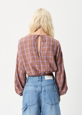Afends Womens Colby - Hemp Check Cropped Long Sleeve Top - Plum - Afends womens colby   hemp check cropped long sleeve top   plum 