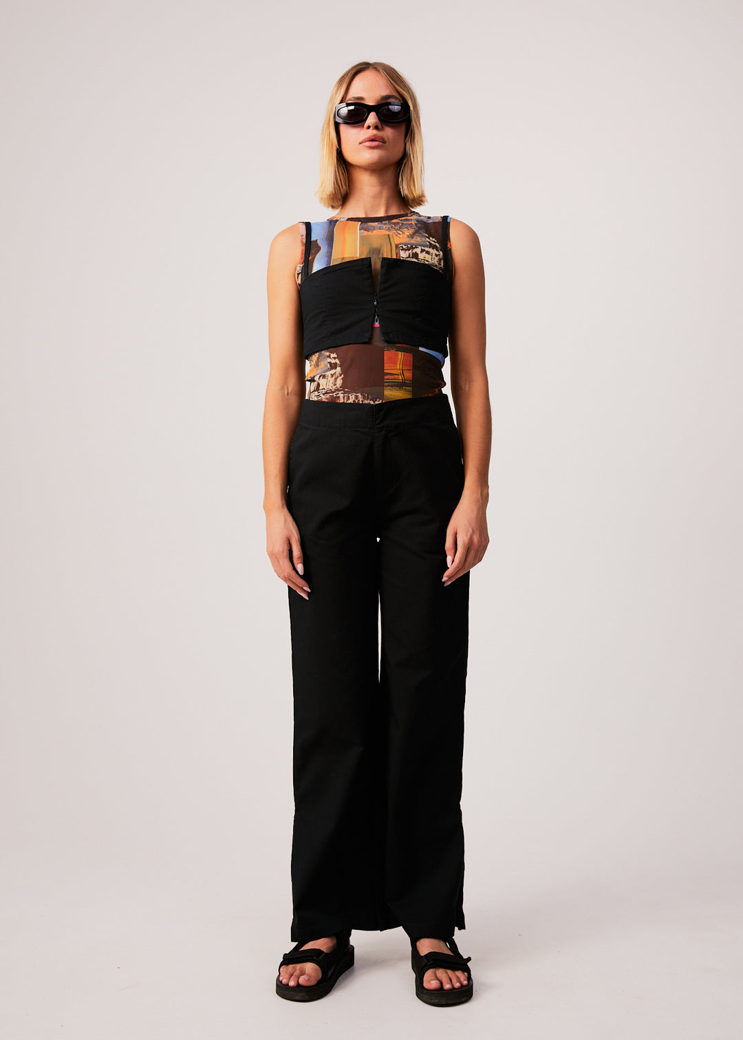 AFENDS Womens Cola - Panelled Crop Top - Black 